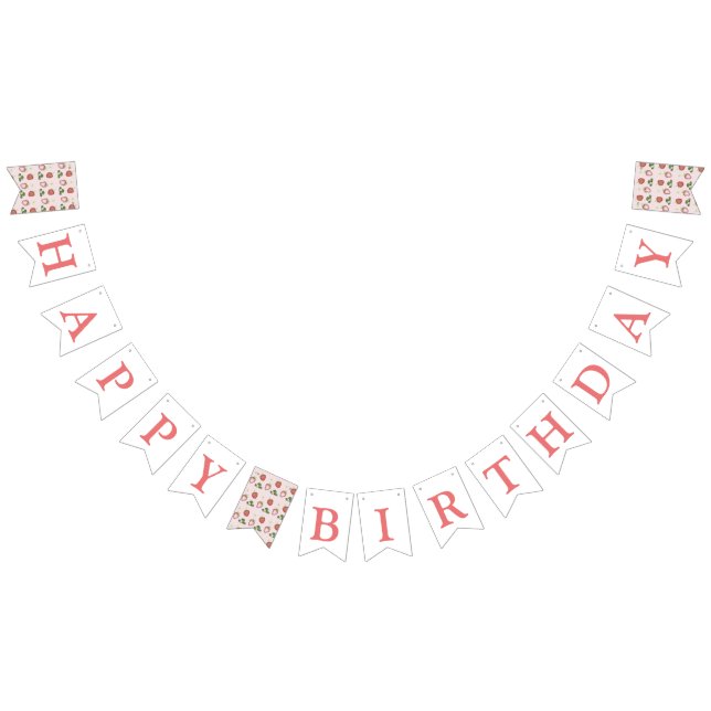Cute Red Strawberry Girl 1st Birthday Party Bunting (All)