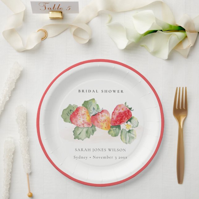 Cute Red Strawberry Leafy Foliage Bridal Shower Paper Plate (Wedding)