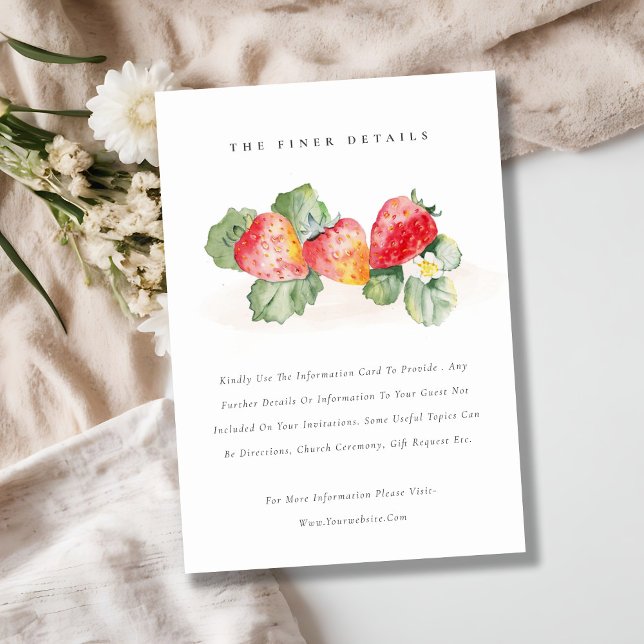 Cute Red Strawberry Leafy Foliage Wedding Details Enclosure Card (Creator Uploaded)