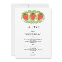 Cute Red Strawberry Leafy Wedding Menu Invitation