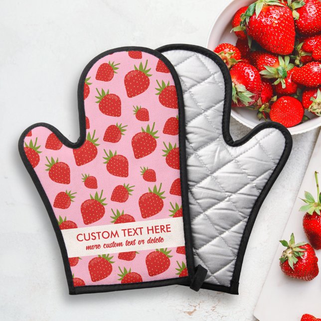 Cute Red Strawberry Pattern Add Custom Text Oven Mitt (Creator Uploaded)
