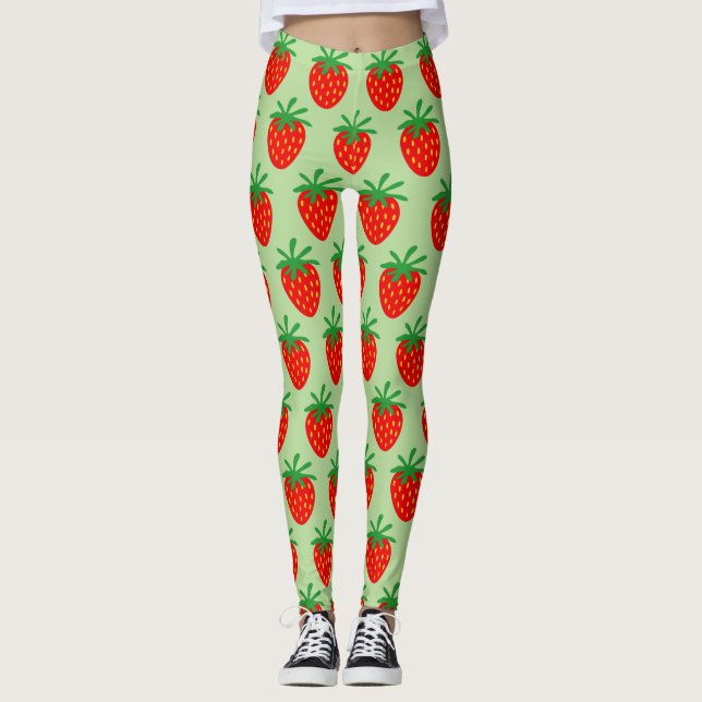 Cute red strawberry pattern custom print leggings (Front)