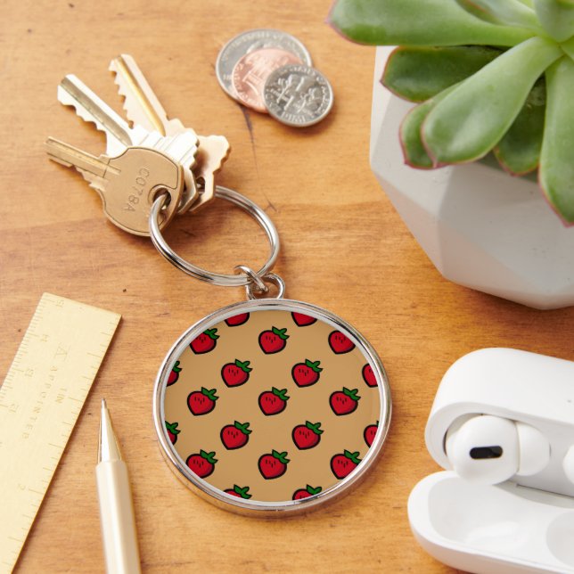 Cute Red Strawberry Pattern for Vegans Key Ring (Desk)