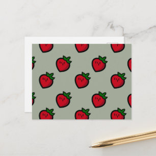 Cute Red Strawberry Pattern for Vegans Postcard