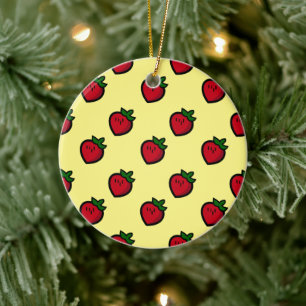 Cute Red Strawberry Pattern for Vegetarians Ceramic Tree Decoration