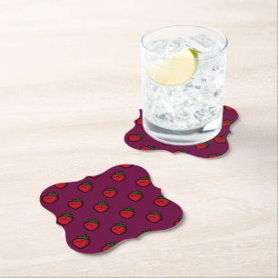 Cute Red Strawberry Pattern for Vegetarians Paper Coaster