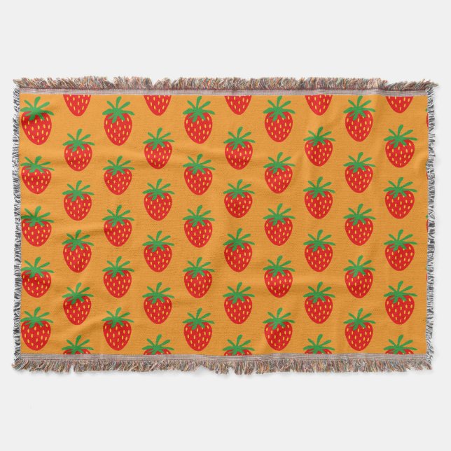 Cute red strawberry pattern throw blanket (Front)