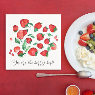 Cute Red Strawberry Pun Fruits Watercolor Pattern Napkin