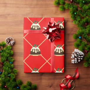 Cute Red Stripe Christmas Pudding Gift   Wrapping Paper