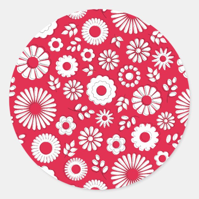 Cute red summer flowers classic round sticker (Front)