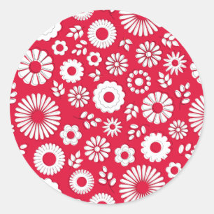 Cute red summer flowers classic round sticker