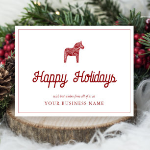 Cute Red Swedish Dala Horse Small Business Holiday Card