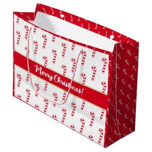 Cute Red Sweet Candy Canes Merry Christmas Large Gift Bag