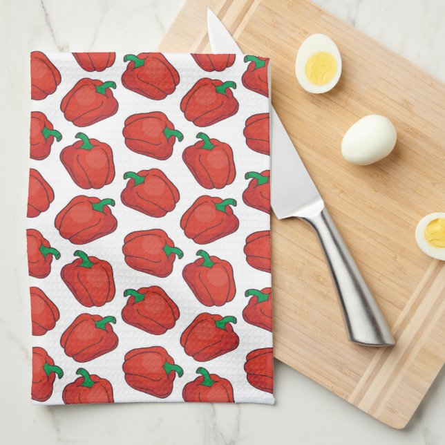 cute red tiled bell pepper tea towel (Quarter Fold)
