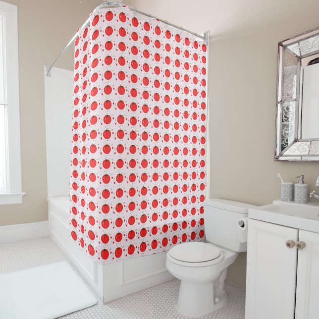 Cute Red Tomato Pattern Shower Curtain (In Situ)