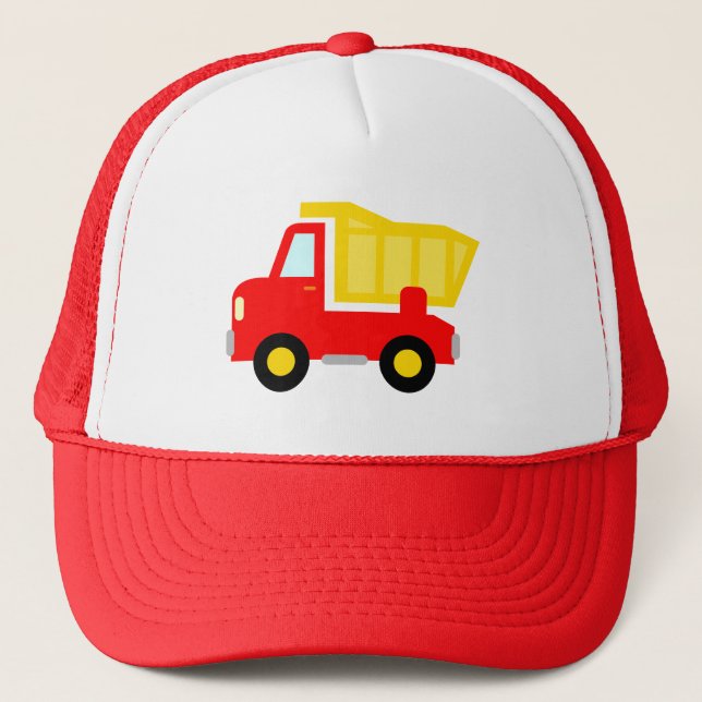 Cute red toy dump truck trucker hat for kids (Front)