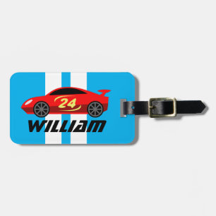 Cute red toy racecar drawing kid's custom travel luggage tag