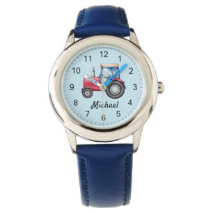 Cute Red Tractor Farm Watercolor Kids  Watch