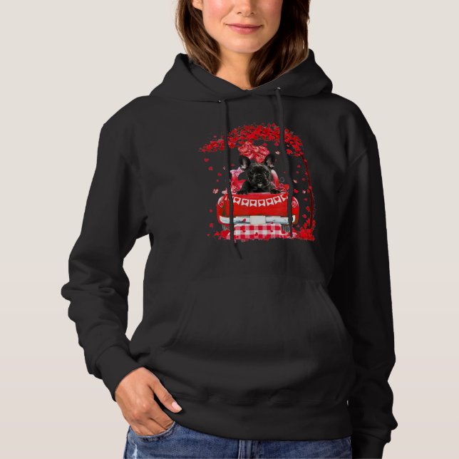 Cute Red Truck French Bulldog Valentines Day Costu Hoodie (Front)