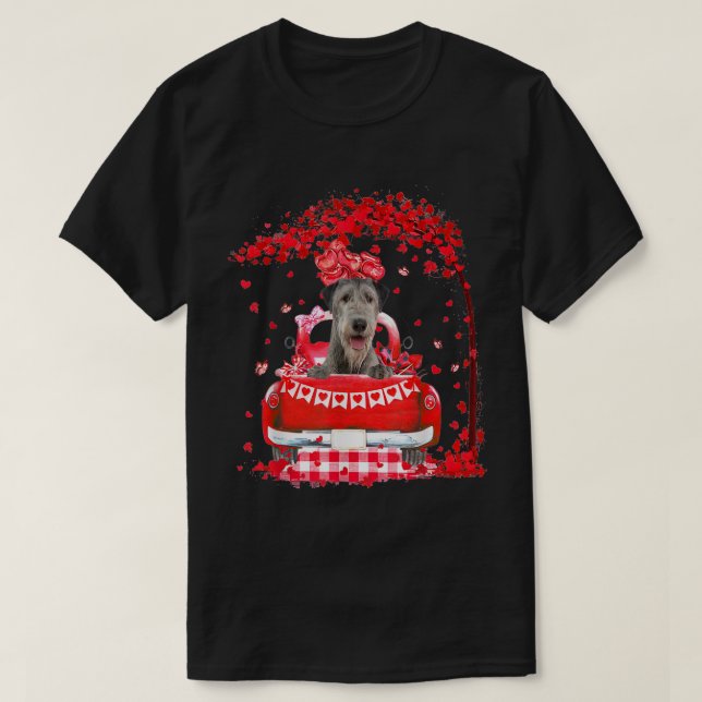 Cute Red Truck Irish Wolfhound Valentines Day Cost T-Shirt (Design Front)