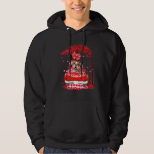 Cute Red Truck Old English Bulldog Valentines Day Hoodie