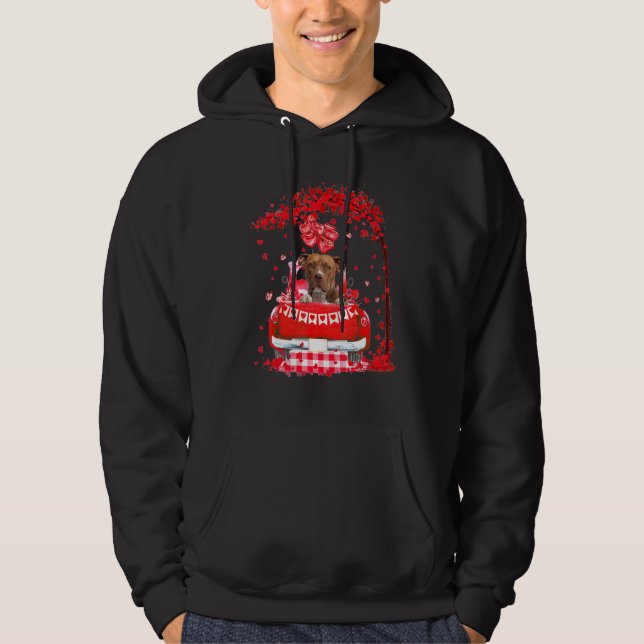 Cute Red Truck Pitbull Terrier Valentines Day Cost Hoodie (Front)