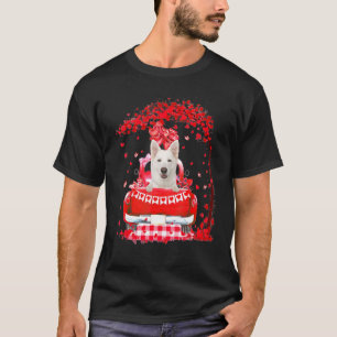 Cute Red Truck White German Shepherd Valentines Da T-Shirt