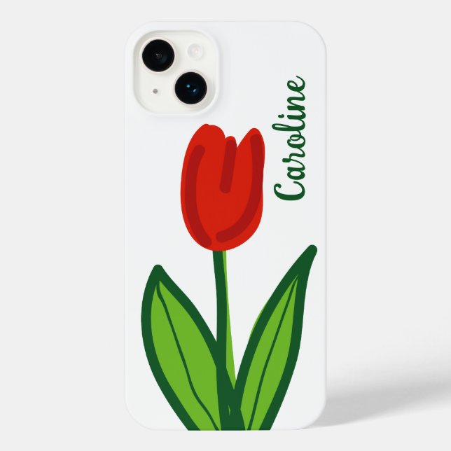 Cute red tulip flower custom iPhone 14 plus Case (Back)