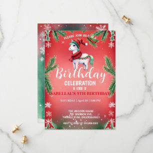 Cute Red unicorn Santa Christmas birthday party Save The Date