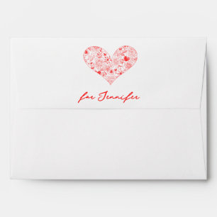 Cute Red Valentine's Day Floral Heart Custom Name  Envelope