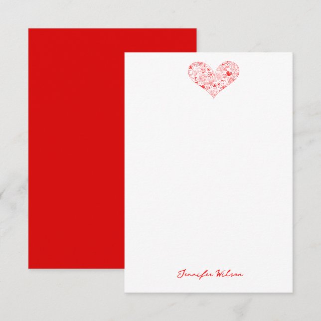 Cute Red Valentine's Day Floral Heart Custom Name  Thank You Card (Front/Back)