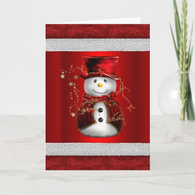 Cute Red Velvet Snowman Christmas Card (Front)