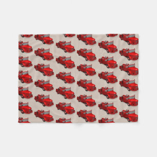 Cute Red Vintage Fire Truck Fleece Blanket