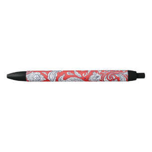 Cute red vintage flowers patterns black ink pen