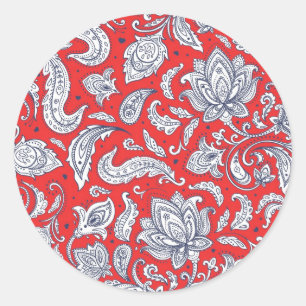 Cute red vintage flowers patterns classic round sticker