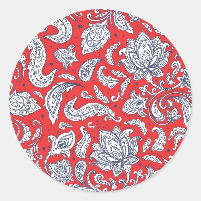 Cute red vintage flowers patterns classic round sticker (Front)