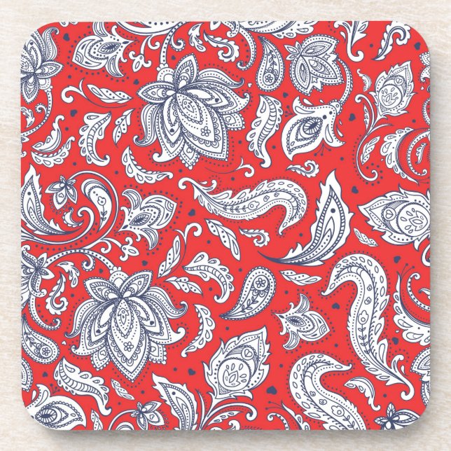 Cute red vintage flowers patterns coaster (Front)