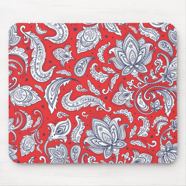 Cute red vintage flowers patterns mouse mat (Front)