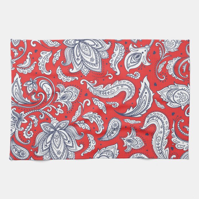Cute red vintage flowers patterns tea towel (Horizontal)