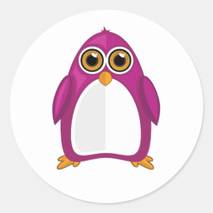 Cute Red Violet Penguin Kawaii Cartoon Big Eyes Classic Round Sticker