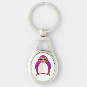 Cute Red Violet Penguin Kawaii Cartoon Big Eyes Key Ring