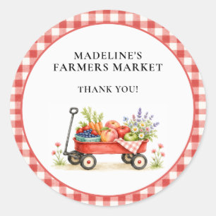 Cute Red Watercolor Farmers Market First Birthday Classic Round Sticker