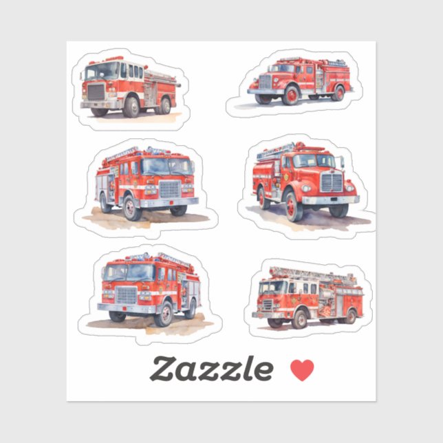 Cute Red Watercolor Firetruck Engine pack       (Sheet)