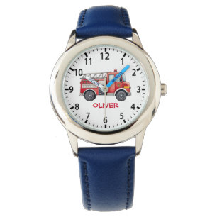 Cute Red Watercolor Firetruck Watch