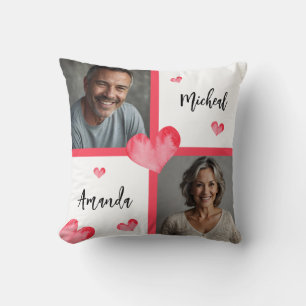Cute Red Watercolor Heart Photo Mum and Dad Cushion
