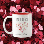 Cute Red Watercolor Hearts Besties Names Two-Tone Coffee Mug<br><div class="desc">Hand drawn watercolor heart made up of many red hearts,  with editable name and message "Besties",  cute gift for Galentine's Day,  birthday or any other occasion</div>