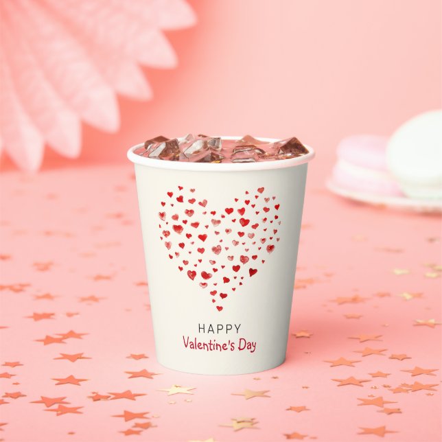 Cute Red Watercolor Hearts Happy Valentine's Day  Paper Cups (Insitu)
