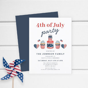 Cute Red White And Blue 4th Of July Party Invitation Postcard