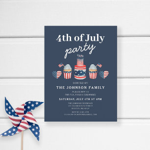 Cute Red White And Blue 4th Of July Party Invitation Postcard