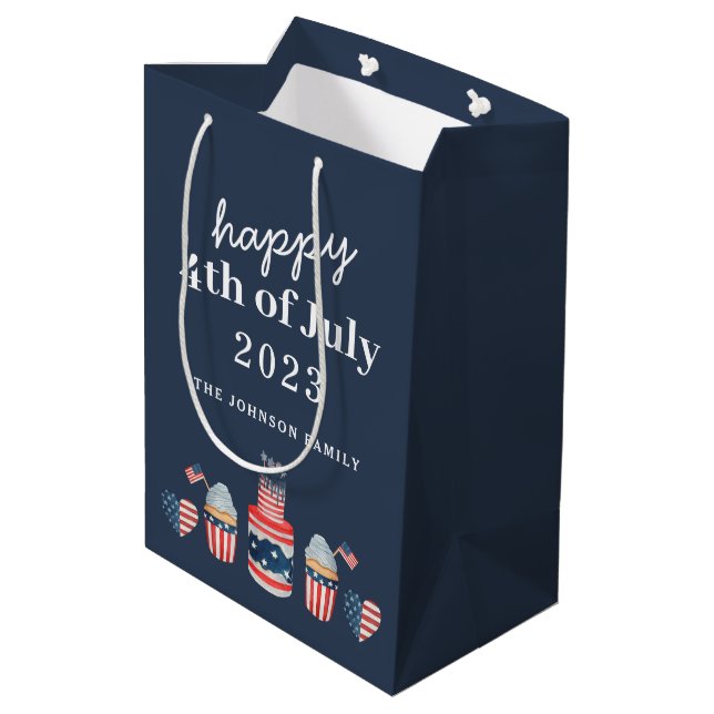Cute Red White And Blue 4th Of July Party Medium Gift Bag (Back Angled)